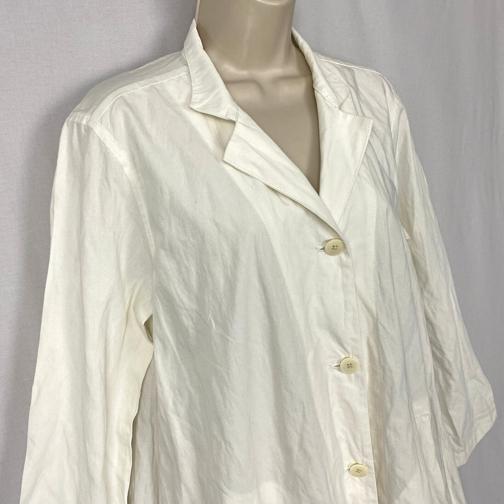 Eileen Fisher Organic Cotton Steel Jacket XS Ivory Swing Pockets Trench NEW $368 - Picture 3 of 16